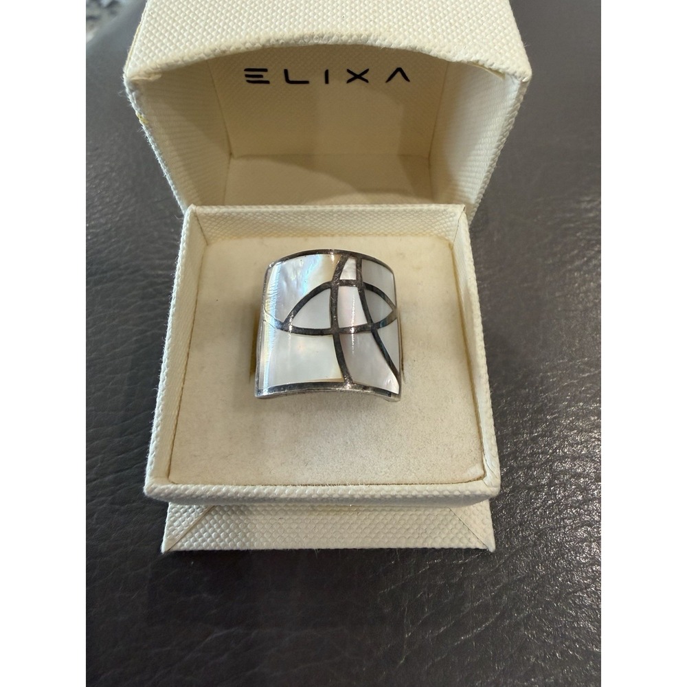 RARE Elixa Sterling Abalone Statement Modernist ring sz. 6.5